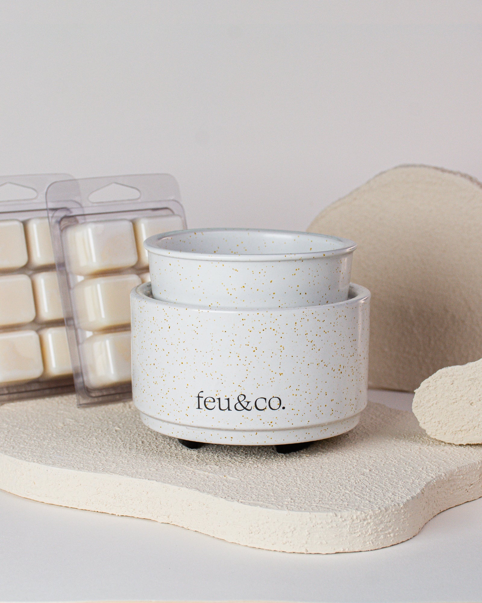 Ensemble diffuseur grès blanc et cubes de cire